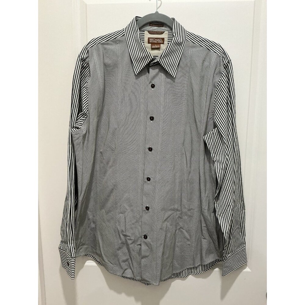 Michael Kors Button Down Large Mens Black White 100% 80’s 2 Ply Cotton